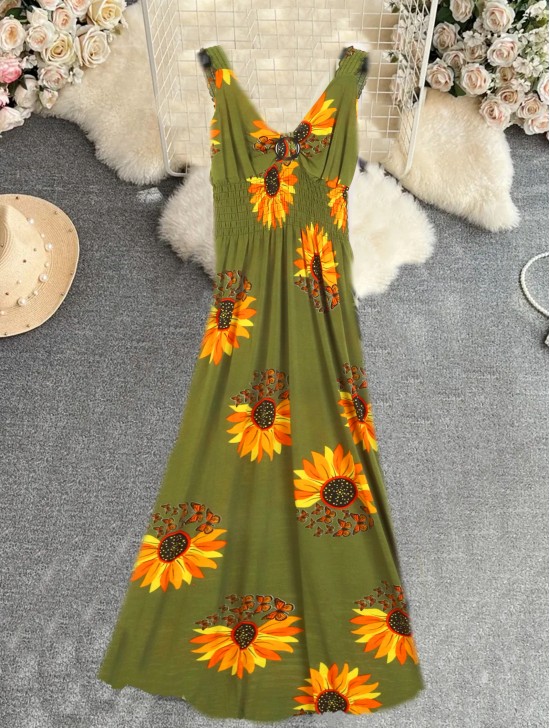 Sunflower V -Neck Sleeveless Summer Dress